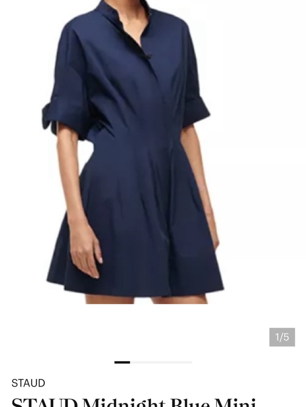 STAUD Navy Short-Sleeve Shirt Mini Dress with Flare Skirt - Picture 3 of 6